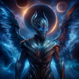 Create a portrait of an imposing, supernal entity with expansive...