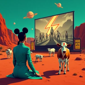 Retro-futuristic Mars, painterly cinematic style, vertical 4:5,...