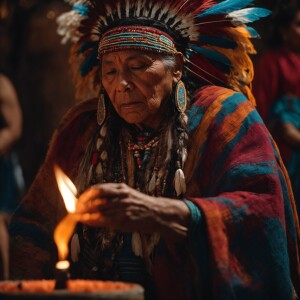 A Native American elder performing a traditional dance during a...