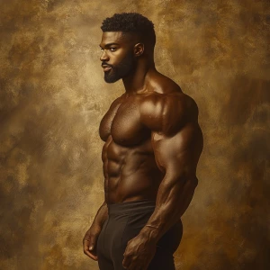 Create an image of a hairy chest African American man showcasing...