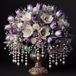 Create 3-D realistic image of an exquisite bouquet of purple and...