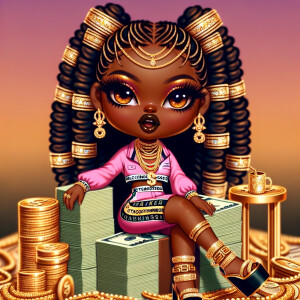Create an image of a chibi-style African American girl with warm...