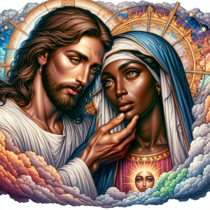 Ensure that the image distinctly represents both Jesus Christ an...