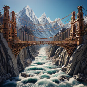 Create a sculpture featuring the iconic Hussaini hanging bridge...