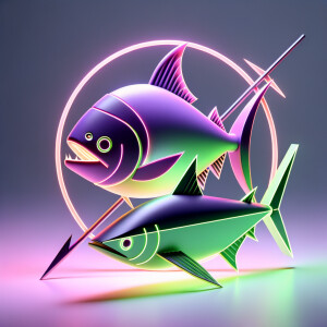 Purple neon green piranha and a swordfish