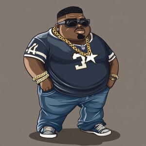 Create a funny cartoon like overweight African American male wit...