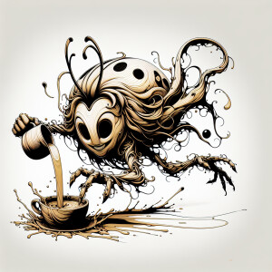 flickering ink splash art of a mischievous face ladybug charact...