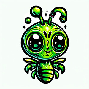 Green alienl in new school tattoo style