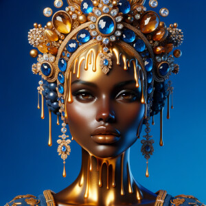 Create a 3-D realistic, elegant figure against a vivid royal blu...