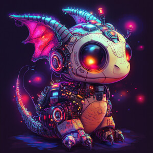 cute dragon, cyberpunk style