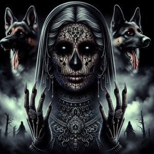 closeup of an intensely detailed horrorcore combined with dark-a...