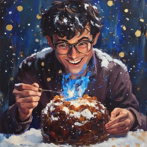 Tan man with black hair and glasses . Christmas image at the Nor...