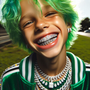 gon freecss from anime hunter x hunter,  smiling with grills wit...