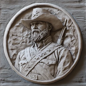 Confederate soldier, confederate flag in background, 3d bas reli...