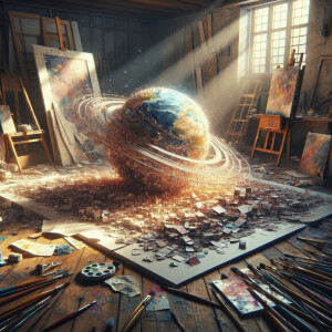 The universe crumbled up into a ball and laying on the floor of...