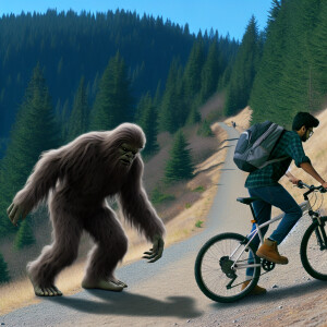 A young man walking his bike up a very large hill in Washington...