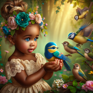 A magical scene featuring a light-skinned African-American toddl...
