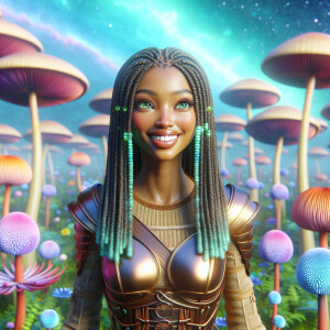 Create a vivid 3D image of a stunning African American woman wit...