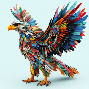 Create a 3D rendering that features an array of a vibrantly-colo...