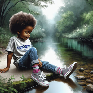 Design a digital art piece depicting a three-year-old African Am...