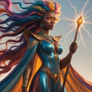 Mythweaver A Nigerian Queen stands tall, her long hair a wild ta...
