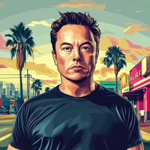Elon Musk in GTA art style, , in the style of a Grand Theft Aut...