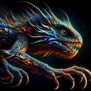A strikingly predatory creature, its luminous hues seem to leap...