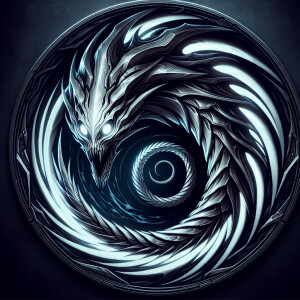 A menacing luminescent helical hunter, its form twisted and shar...