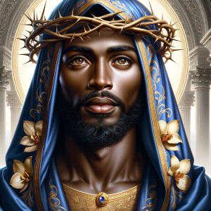 A hyper-realistic image of an African-American Jesus Christ, ser...