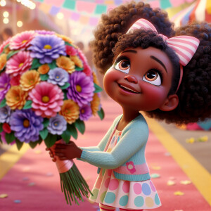 A charming, joyful African American 6-year-old girl cartoon char...