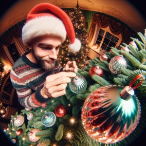 Christmas image set in the North Pole A Caucasian man with a buz...