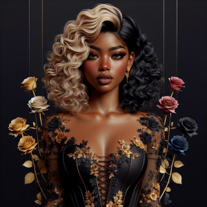 Create a vertical 3-D portrait of a light-skinned African-Americ...
