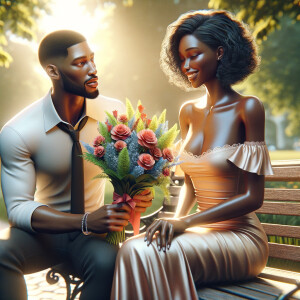A photorealistic scene captures a young African American couple...