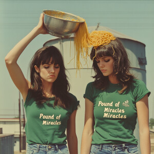 Create a photograph from 1971 of two beautiful brunette woman on...