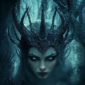 Generate an image of an imposing yet elegant female monster with...