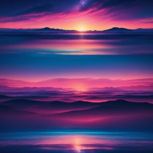 Anime Night sky sunset vast landscape with partly ocean