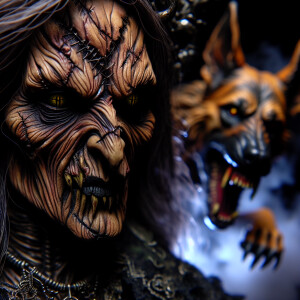 closeup of an intensely detailed horrorcore combined with dark-a...