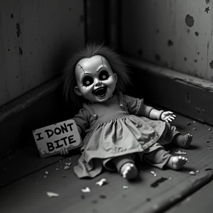 Eerie black and white photograph capturing an abandoned evil  do...