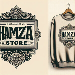 Create a realistic logo with the text "HAMZA STORE" and a pictur...