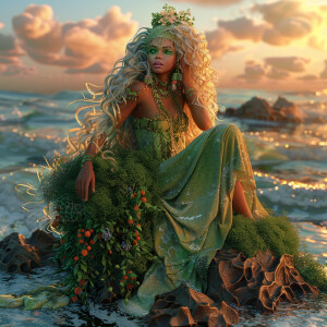 Generate a high-resolution 3D image featuring a mixed-race woman...