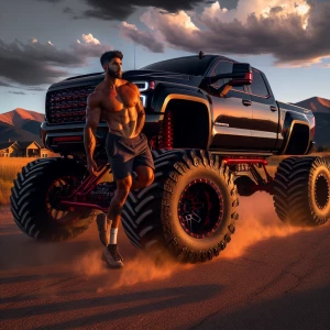 A towering, muscular man emits a soft golden aura as he leans no...