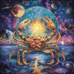 Create a stunning cosmic artwork showcasing a handsome male figu...