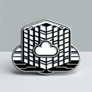 Design a 3cm wide enamel pin featuring a data center illustratio...