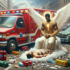 Create a realistic 3D oil painting depicting a scene of emergenc...