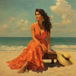 Hyperrealism painting.salma hayek on goa beach