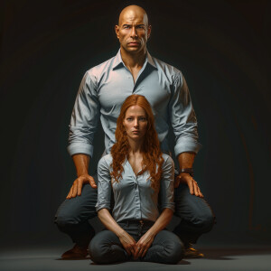 A photorealistic high resolution image. Light ginger haired fema...