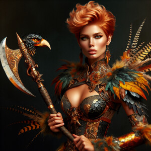 A beautiful woman from the “Monster Hunter” series with tan skin...