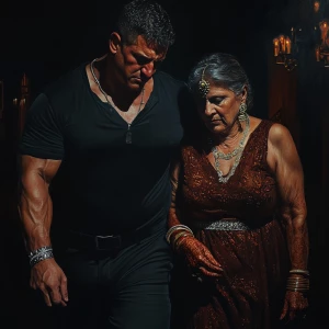 Photorealism,realism,a bodybuilder man ,walking with his 50 year...