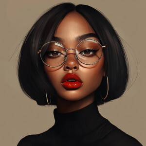 adult woman, slightly slanted eyes, slightly brown skin, docile...