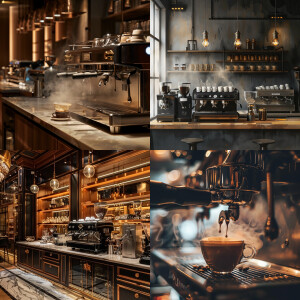 Luxurious interior design of coffee roastery, espresso machine p...